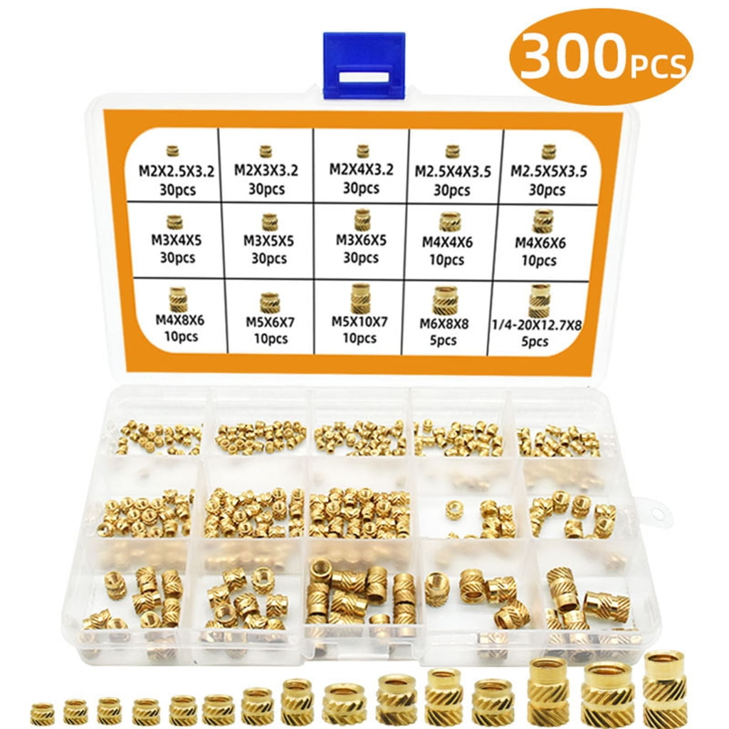 Geemin 300pcs M2/2.5/3/4/5/6 Copper Insert Nuts 300pcs Female Thread Brass Knurled