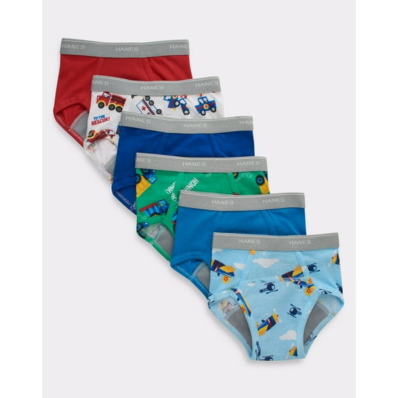 Hanes Toddler Boys' Potty Trainer Brief Underwear, 6-Pack Assorted 2/3