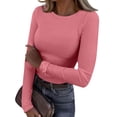 thumbnail image 2 of Women Long Sleeve T Shirts Rib Knit Slim Fit Tops Basic Tee 2026 Fall Outfits Casual Underscrubs Layer Clothes 2026 Pink S, 2 of 7