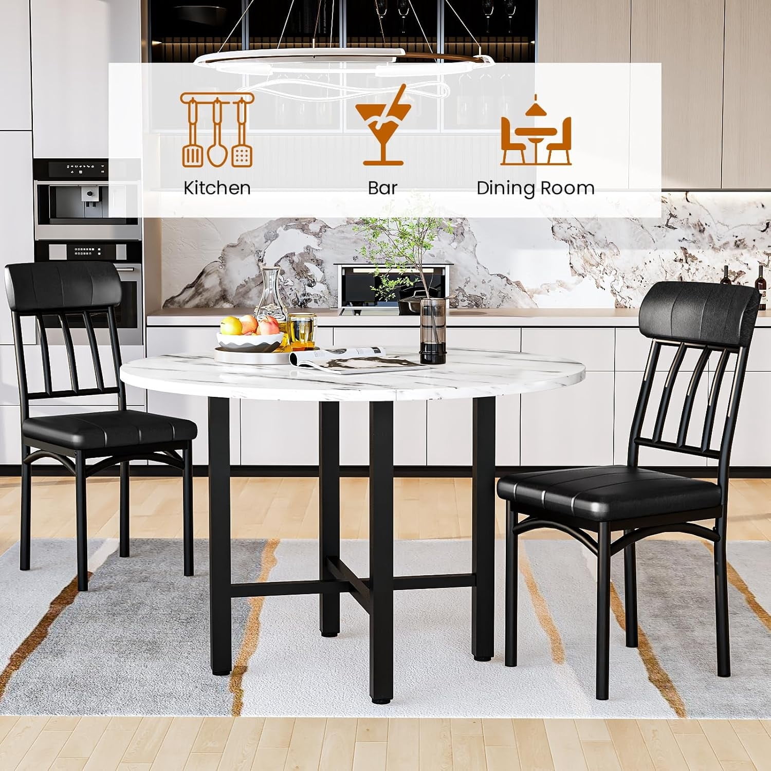Baxluxe Round Dining Table Set, Modern 4 Person Solid Wood Round Kitchen Dining Table and Chairs Set for Apartment, Small Space, Kitchen Dining Room Round Dining Table, White