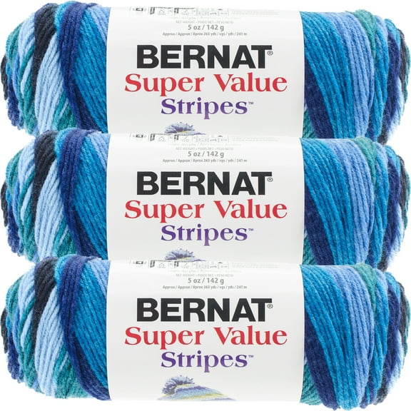 Bernat Super Value Stripes Yarn-Oceana, Multipack Of 3