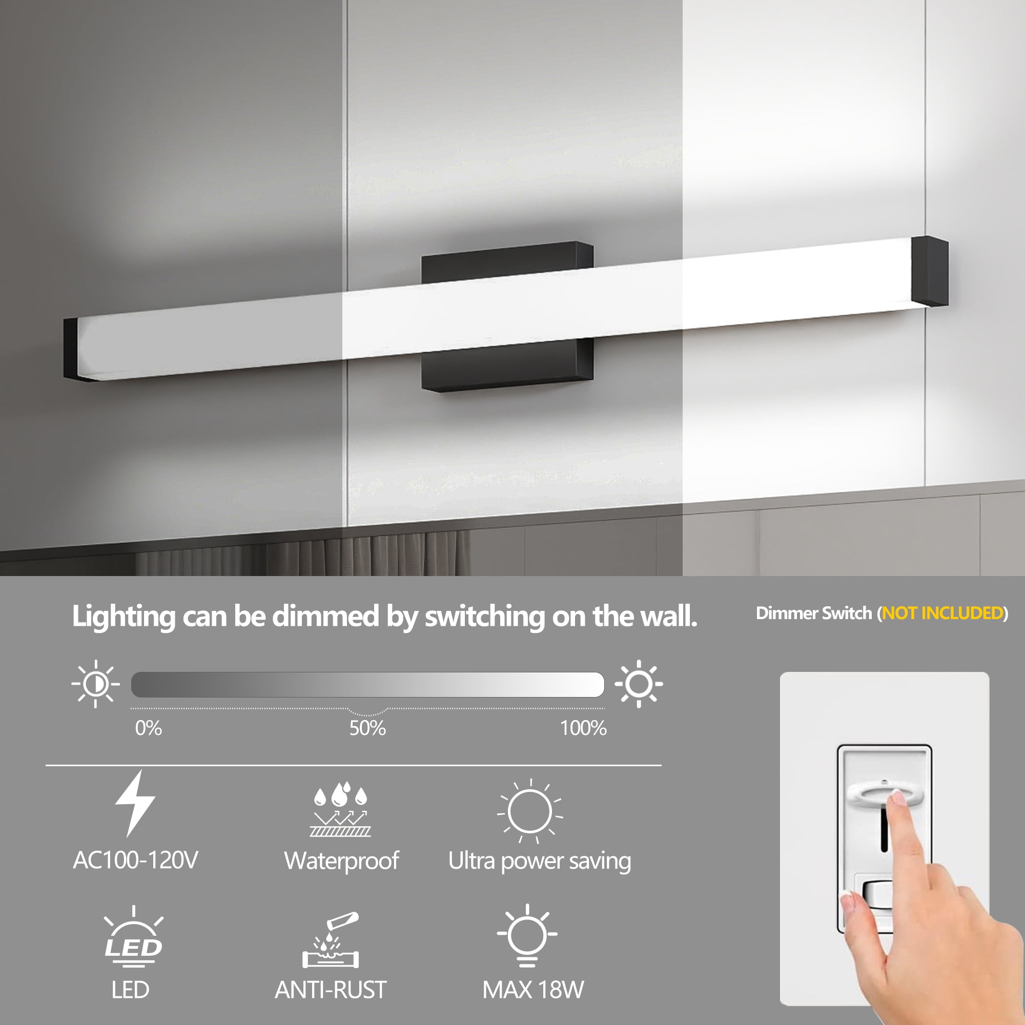 Jopath 33" LED Wall Sconce, Dimmable Bathroom Light Fixtures Over Mirror Vanity Lighting Fixtures for Bathroom, Bedroom, or Hallway Black