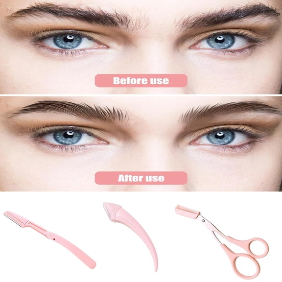 RuiJiao Professional 3-Piece Eyebrow Trimming Scissors Set with Comb, Precision Grooming Kit, Plastic and Alloy Material