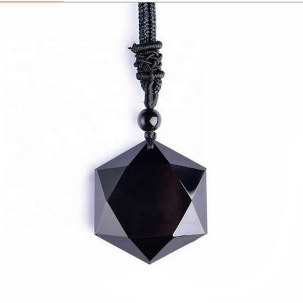 Collar de Obsidiana Estrella Hexagonal. Amuleto de Protección, Piedra Natural de Curacion y Energia. Buena Suerte y Fortuna - Cordon Negro MADIOLA Piedras Naturales