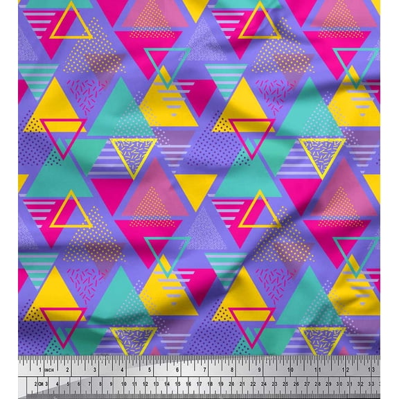 Soimoi Purple Cotton Poplin Fabric Triangle Art Geometric Fabric Prints By Yard 42 Inch Wide