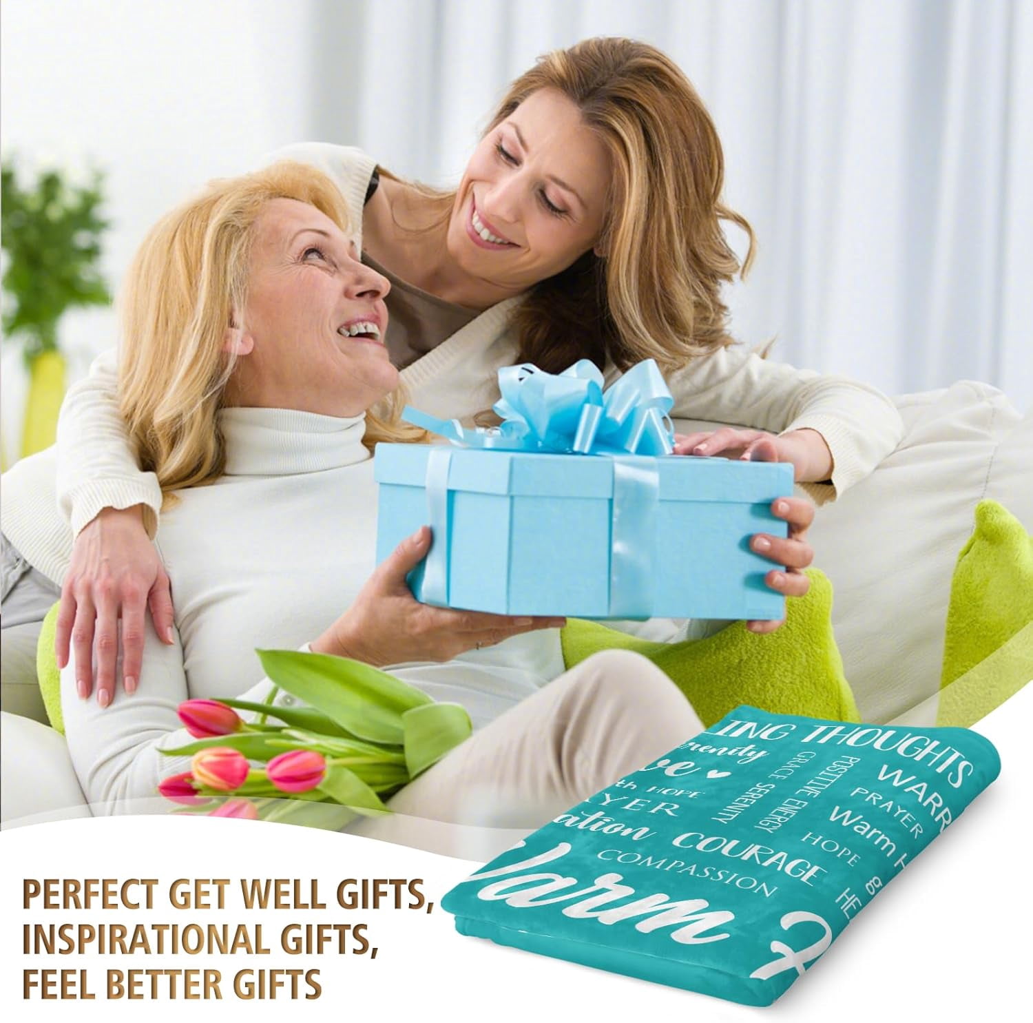 Warm Hugs Healing Blanket - Breast Cancer Gifts for Women, Get Well Soon, Feel Better Gifts for Women Patient, Think of You, Sympathy Gift for Friend Sister, Soft Comfort Throw Blankets 50" x 60"