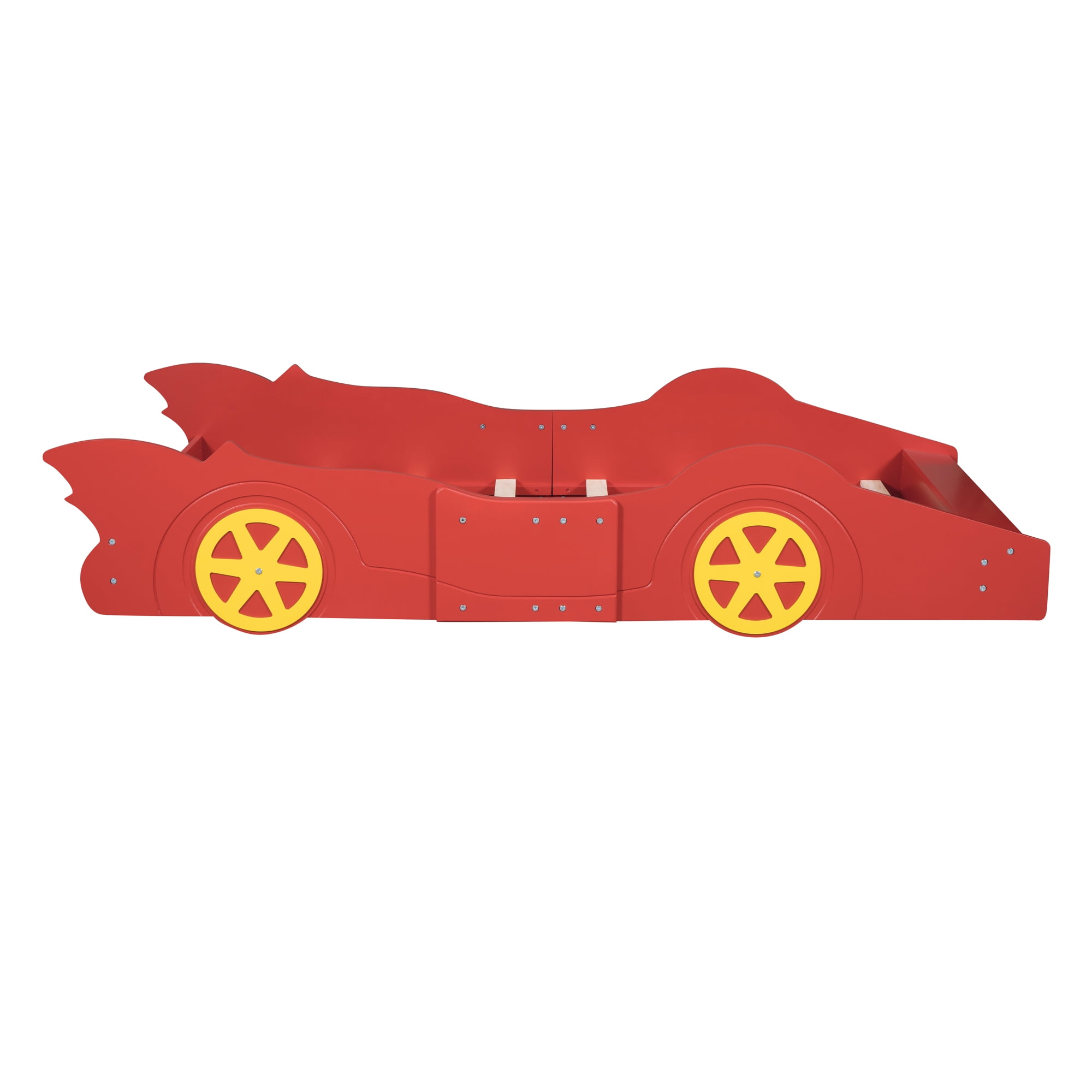 Solid Wood Race Car-Shaped Platform Bed with Wooden Slats, Bed with Wheels, Platform Bed with Headboard and Footboard, No Box Spring Needed (Red,Twin)
