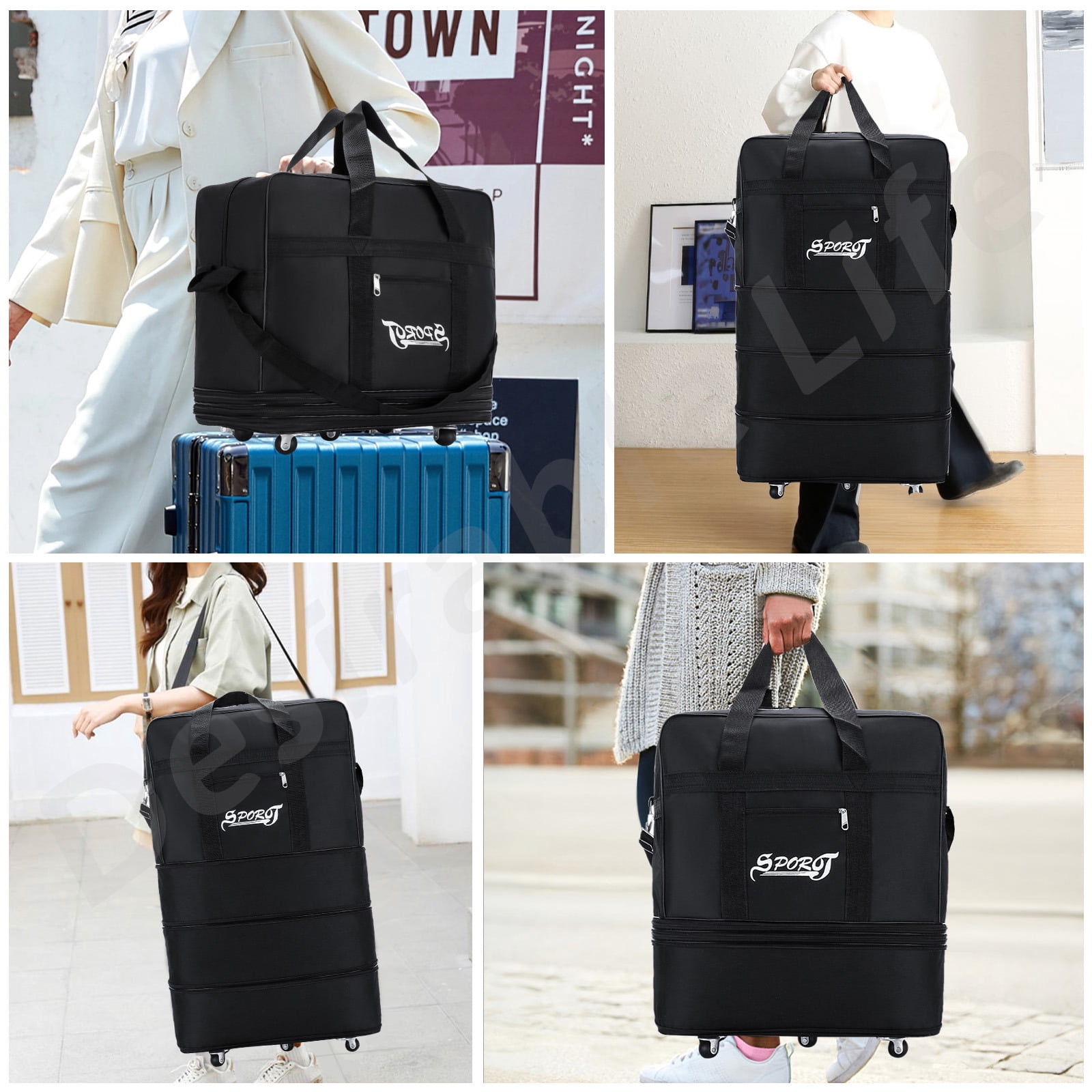 Desirable Life 32in 3 Layer Expandable Suitcase Bag Collapsible Rolling Wheeled Duffle Bag Large for Home Storage Cargo Travel Business Moving Luggage