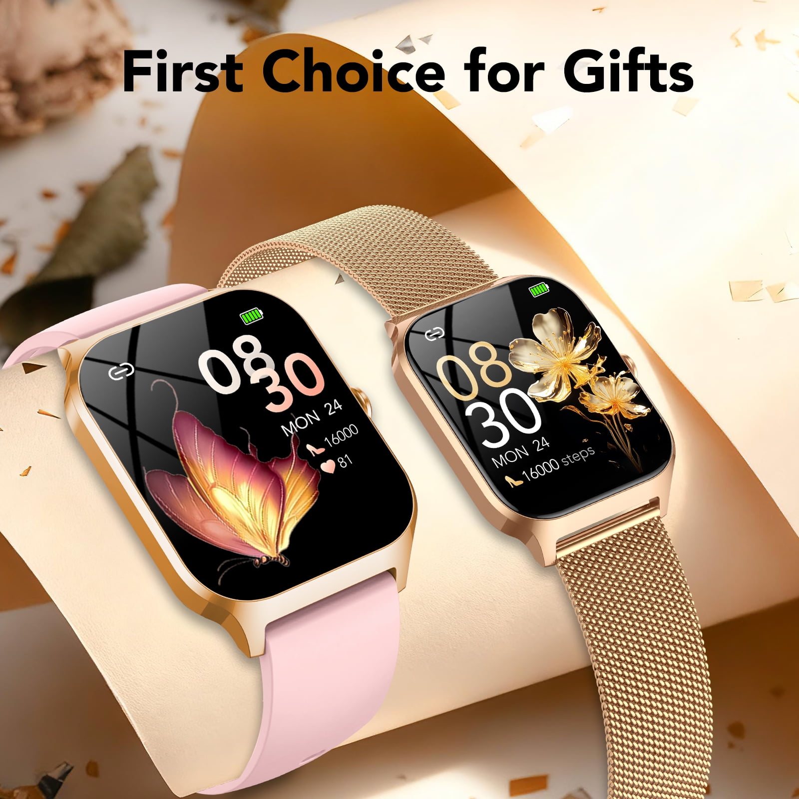 Smart Watch Fits for Android and IPhone, 1.85 inch Fitness Tracker, Women's Smartwatch with Answer/Make Calls/120+ Sports Modes/Message Reminder, IP68 Waterproof, for Gift Rose Gold