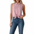 thumbnail image 3 of Womens Sleeveless Button Down Shirt Basic Solid Casual Tank Tops for Work Classic Collared Blouses Pink M, 3 of 9