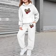thumbnail image 2 of oqasdz Valentine's Day Girls Sweatsuit Leopard Heart Print Hooded Sweatshirts And Joggers Pants Cozy 2 Piece Sports Active Outfit For Toddler And Kids, 2 of 6