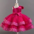 thumbnail image 4 of BYHONG Robe de Fille Codkkre Fleurs Nœud Papillon Robes pour Enfants Manches à Volants Robe Ligne A Été Pâques Robe Filles Col Rond Décontracté Robes d'Été pour Filles Rose 9-10 Ans, 4 of 4