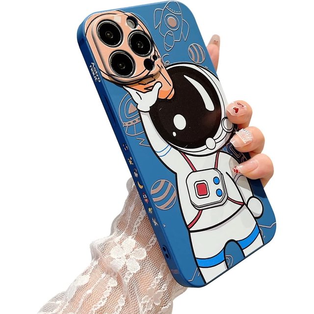 Compatible con iPhone 13 Pro Max 5g Estuche Astronauta Mujeres Niñas Estuche Cuadrado de Color Sólido Lente de Cámara Protección Completa Silicona Suave Planeta Ca