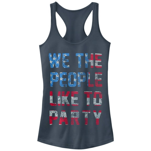 Junior's Lost Gods Fourth of July  People Like to Party  Racerback Tank Top Indigo Medium