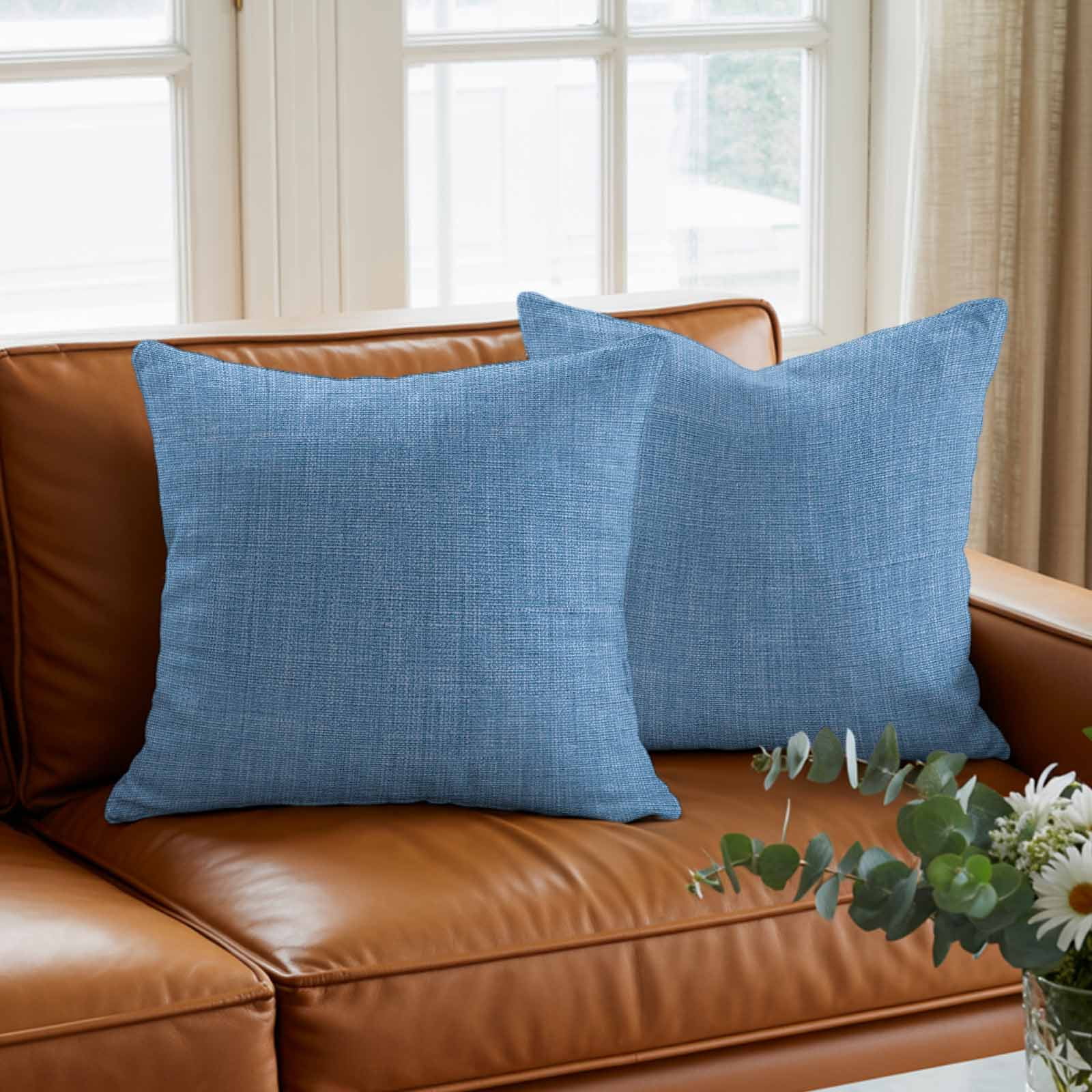 Blue Pillow Covers 16x16 Inch, Farmhouse Burlap Solid Blue Color Modern Linen Texture Linen Pillowcase with Invisible Zipper, Decorative Throw Pillow Covers Cushion Case for Couch Sofa Bed