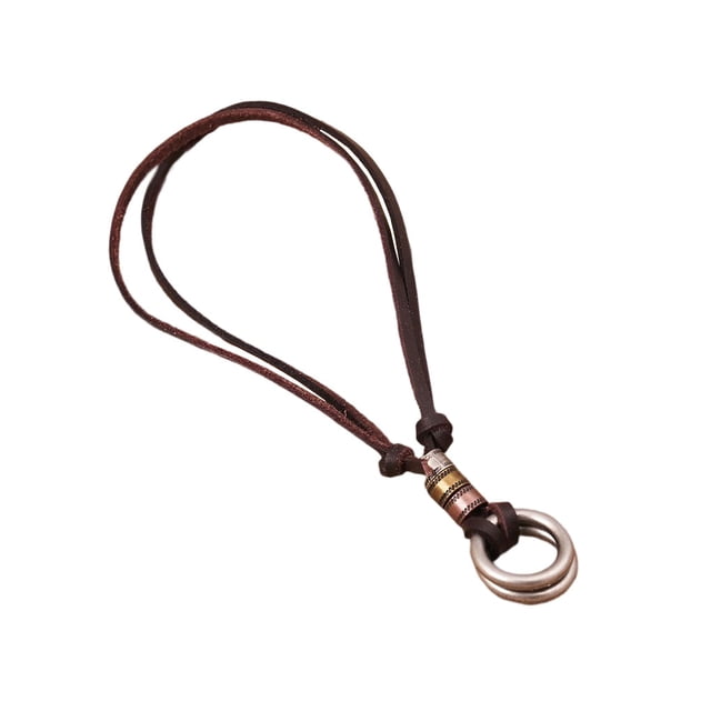 Qarigey Collar de doble anillo de aleación, colgante de cuero electrochapado antiguo decorativo ajustable a la moda portátil para adultos, joyería Ropa, zapatos y accesorios Miscelánea Qarigey AP012930-01