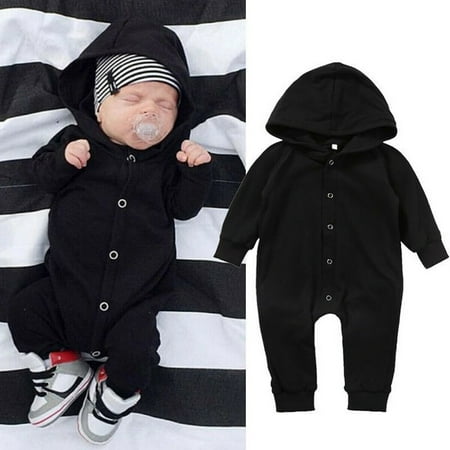 

Baby Boy Cotton Romper Kids Hooded Clothes Toddler Black Bodysuit Jumpsuit Girl Outfit Playsuit
