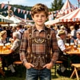 thumbnail image 4 of Falkdiz Denim Style Shirts for Boys Plaid Button Up Vintage Long Sleeve Casual Graphic Boys Tops Travel,Brown,Size: 2, 4 of 6