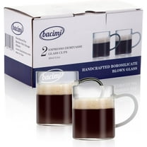 Bacimi Clear Mini Espresso Cups with White/Smoke Handles- Set of 2 / 3oz / 90 ML - Borosilicate Glass Cups for Cappuccino, Latte, Coffee & Hot Beverage -Dishwasher/Microwave Safe