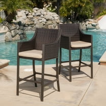 Cooper Outdoor Wicker Bar Stool with Cushion, Set of 2, Multibrown, Tan