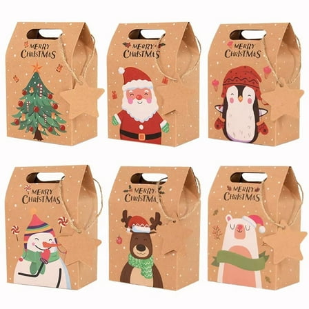 TETOU 12Pcs Christmas Cookie Boxes with Tags, Kraft Paper Christmas Candy Bags, Christmas Treat Bags for Christmas Party Gift Packing Supply