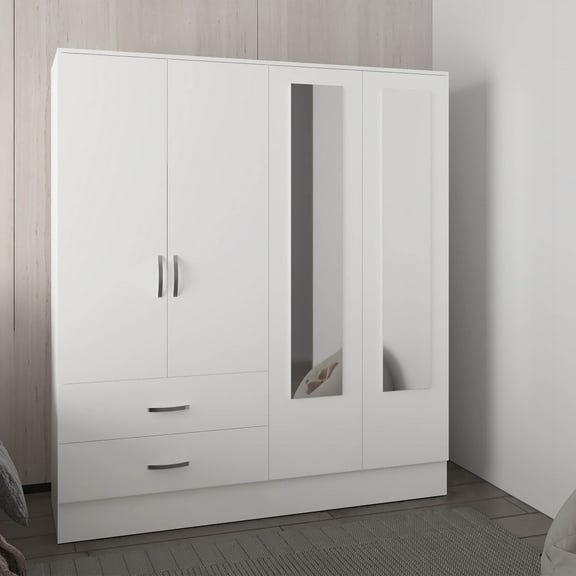 Bolton 160 Armoire, Six Shelves, Two Double Door Cabinets, Two Mirrors, Two Drawers, Rod