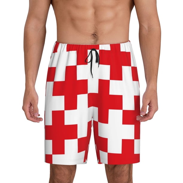 Fotbe Red Cross 1 Pantalones Cortos de Pijama para Hombre, Ropa de Dormir, Pantalones de Pijama Cortos para Hombre-Small