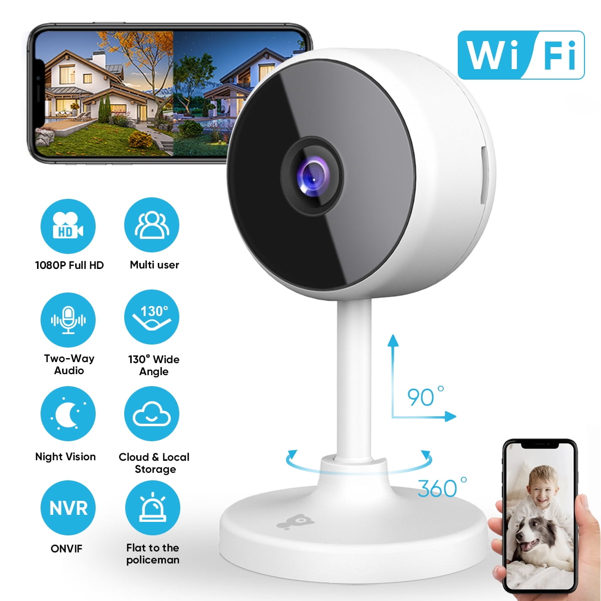 Littlelf Indoor Wireless Security Camera Motion Detection Night Vision FHD WiFi IP Camera 