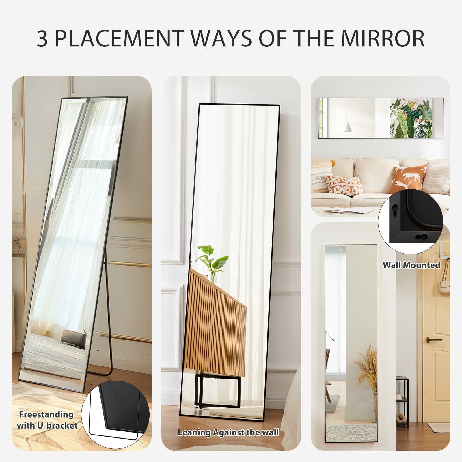 MAYEERTY 56"x15" Rectangle Full Length Mirror, Full Body Standing Floor Mirror for Bedroom，Black