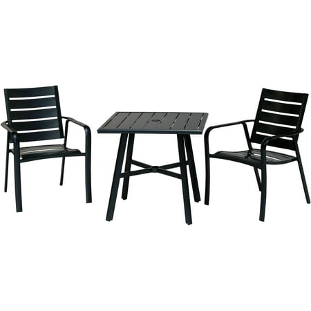Hanover Cortino 3-Piece Commercial-Grade Bistro Set with 2 Aluminum Slat-Back Dining Chairs and a 30 Slat-Top Table