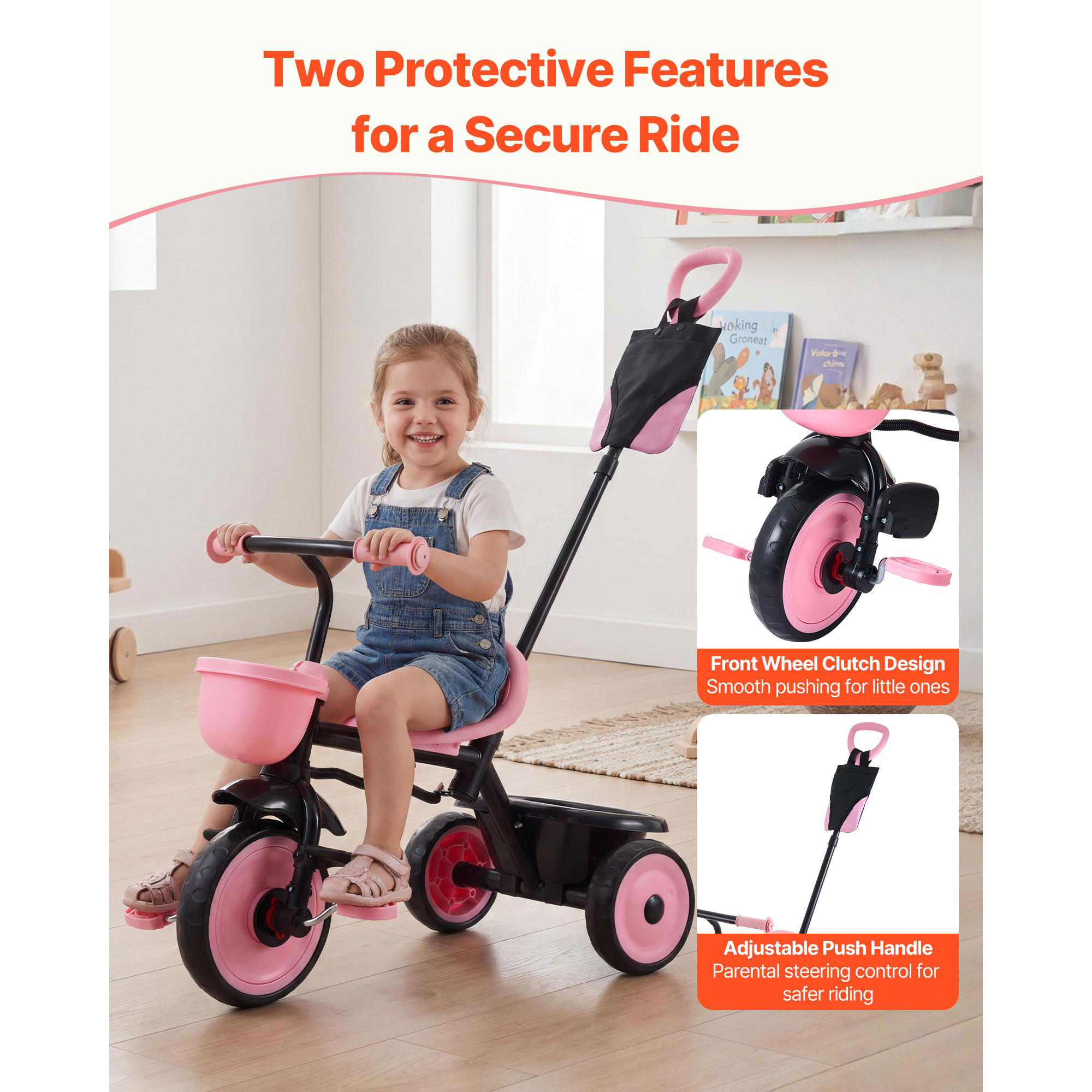 KFFKFF 2-in-1 Toddler Tricycle & Stroller, 18 Months to 5 Years photo 3