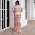 thumbnail image 3 of Women's Plus Size Formal Sequin Prom Dress,Long Sleeve Draped Mermaid Hem Evening Dress, 3 of 8