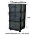 thumbnail image 4 of Homz 25" Black Tall Solid Plastic 3 Drawer Wheeled Home Storage Organizer Cart, 4 of 12