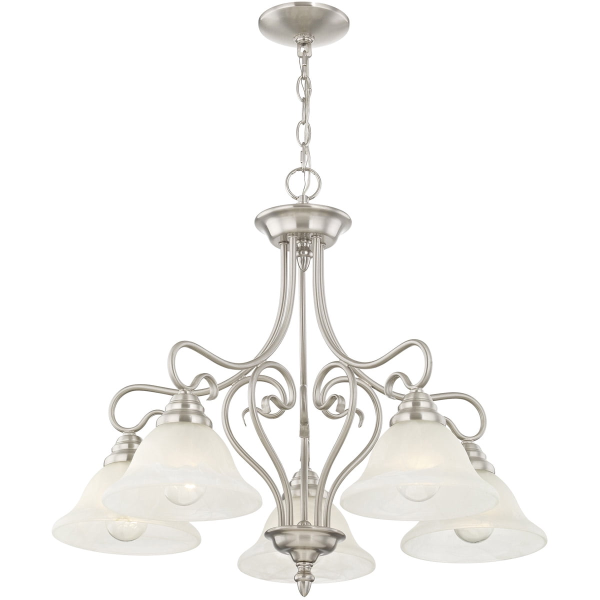 5 Light Brushed Nickel Chandelier with White Alabaster Glass Shade