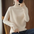 thumbnail image 4 of Suéter básico de cuello alto de lana merino, suéter de cachemira informal, cómodo, otoño e invierno, ropa de mujer con mangas raglán, 4 of 5
