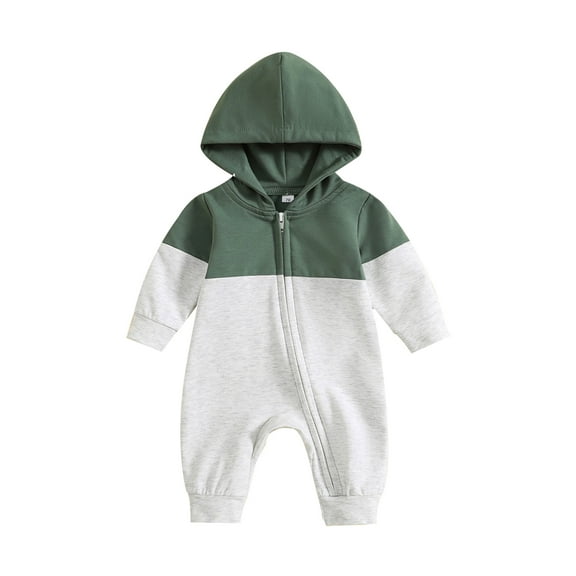 Bagilaanoe Newborn Baby Boys Hooded Jumpsuits Contrast Color Long Sleeve Bodysuits 3M 6M 12M 18M Infant Zipper One Piece Rompers