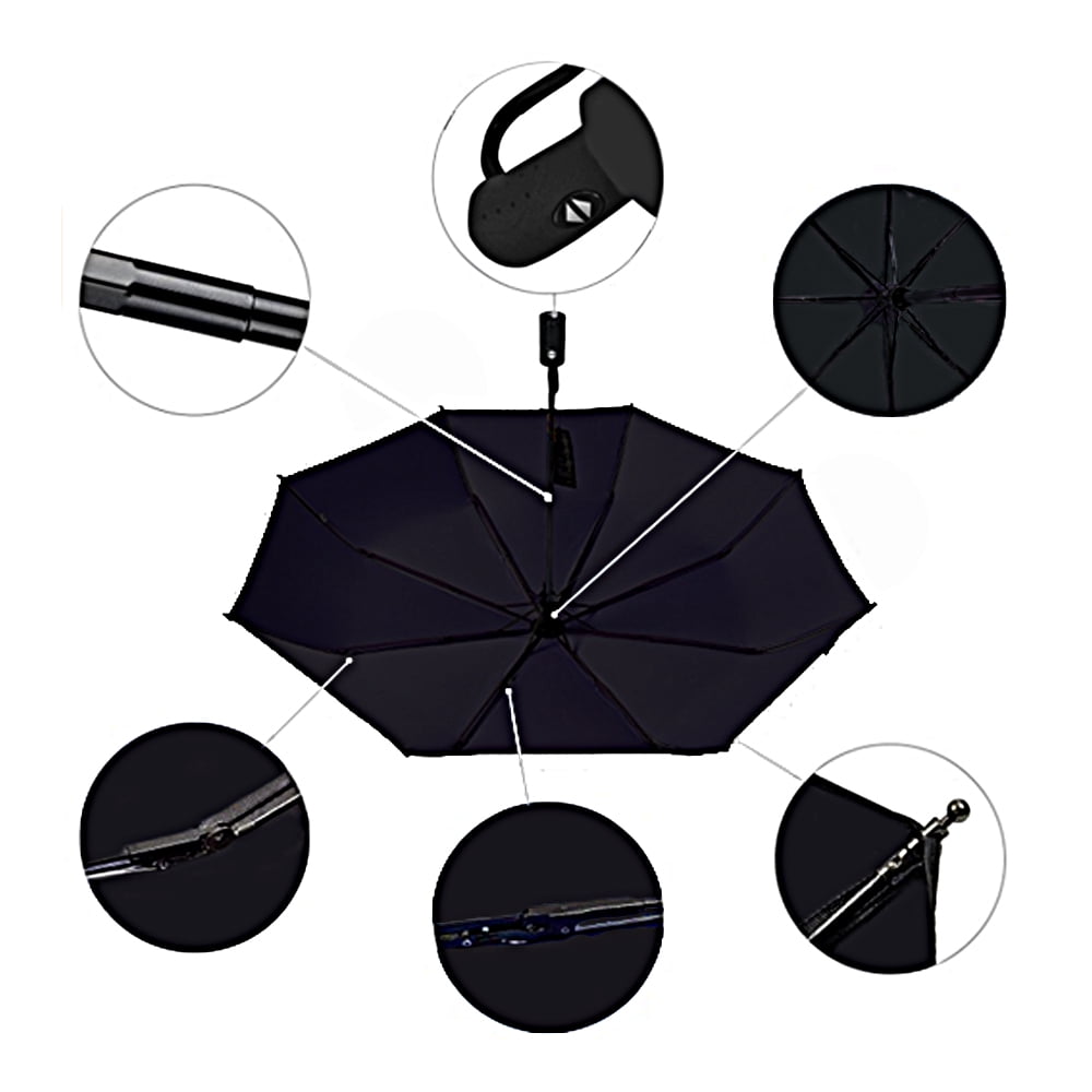 SUNENAT Classical Black and White Houndstooth Checkered Pattern Polyester Pongee Automatic Travel Umbrella, Windproof Compact Automatic Folding UV and Rain Umbrella