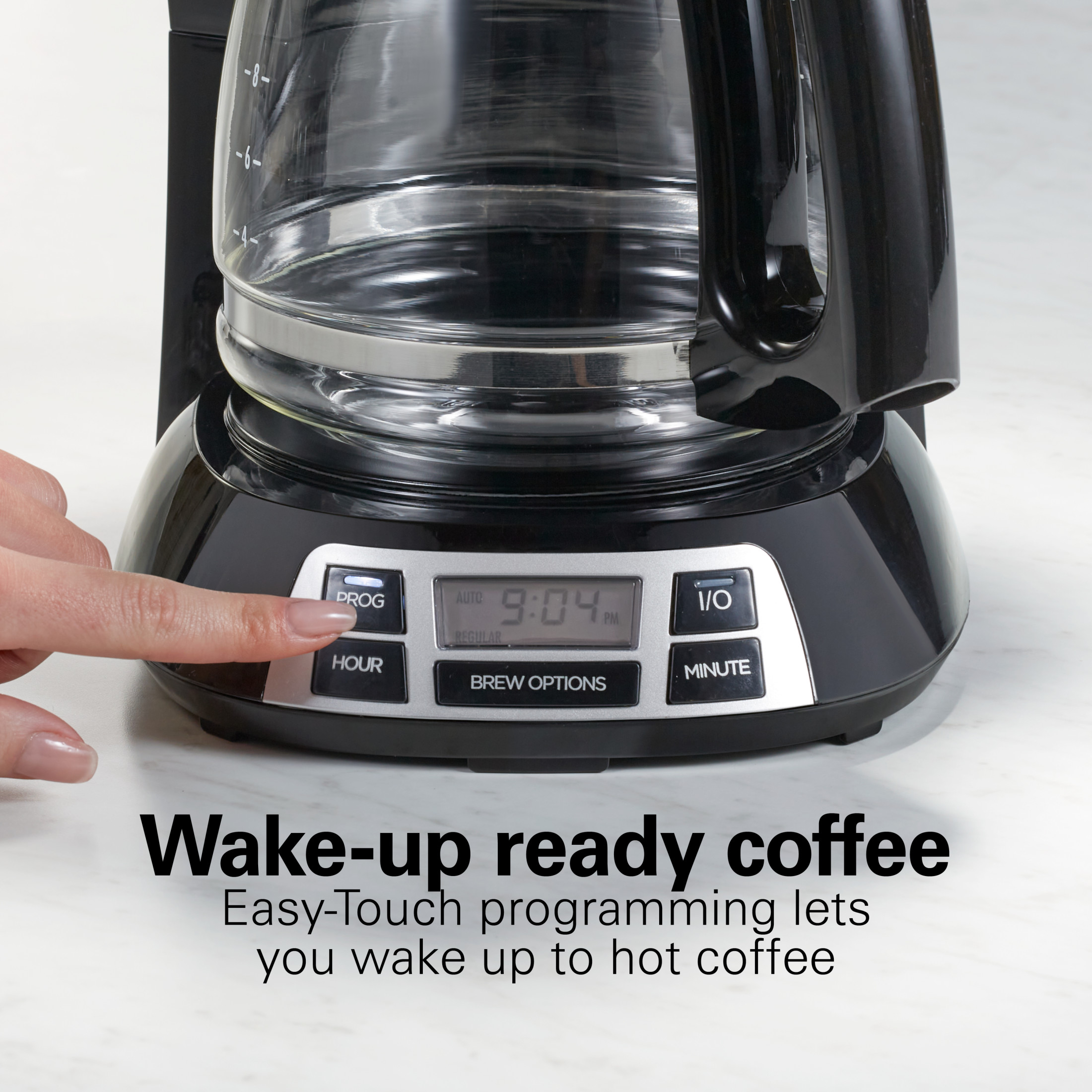 Cafetera programable Hamilton Beach Bold Brew de 12 tazas con jarra de vidrio, negra 2