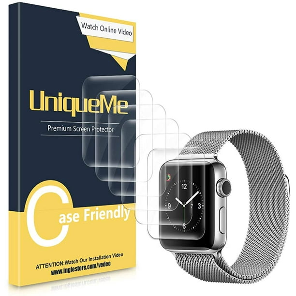 [6 Pack] UniqueMe Protecteur d'Écran Compatible avec la Série de Montres Apple Watch 1/2 / 3 38mm, [adsorption Anhydre] [Flexible