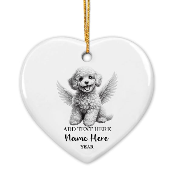 Personalized Name Poodle Puppy Memorial Ceramic Christmas Ornament 2025, Poodle Puppy Angel Wing Memorial Ornament Gift for Poodle Puppy Lover Family Friends, Custom Poodle Puppy Angel Wings Ornament