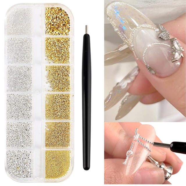 Juego de abalorios para uñas FSPronail con selector magnético para uñas, 12 rejillas