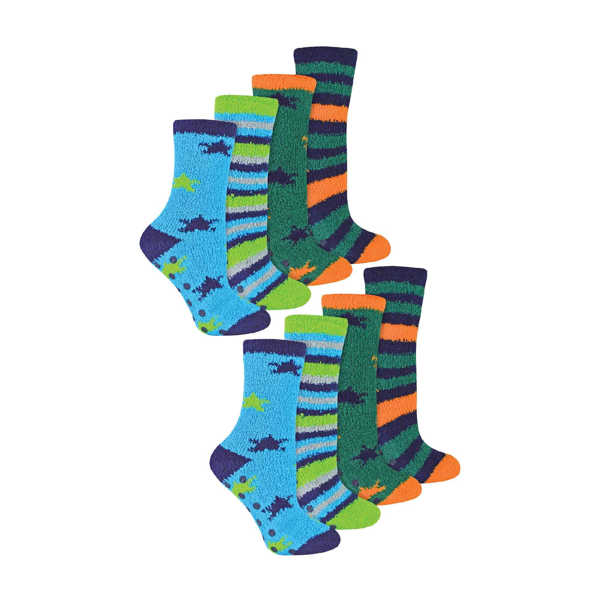 Sock Snob 8 Pairs Boys Fluffy Fleece Lined Cosy Bed Slipper Socks with Striped Pattern