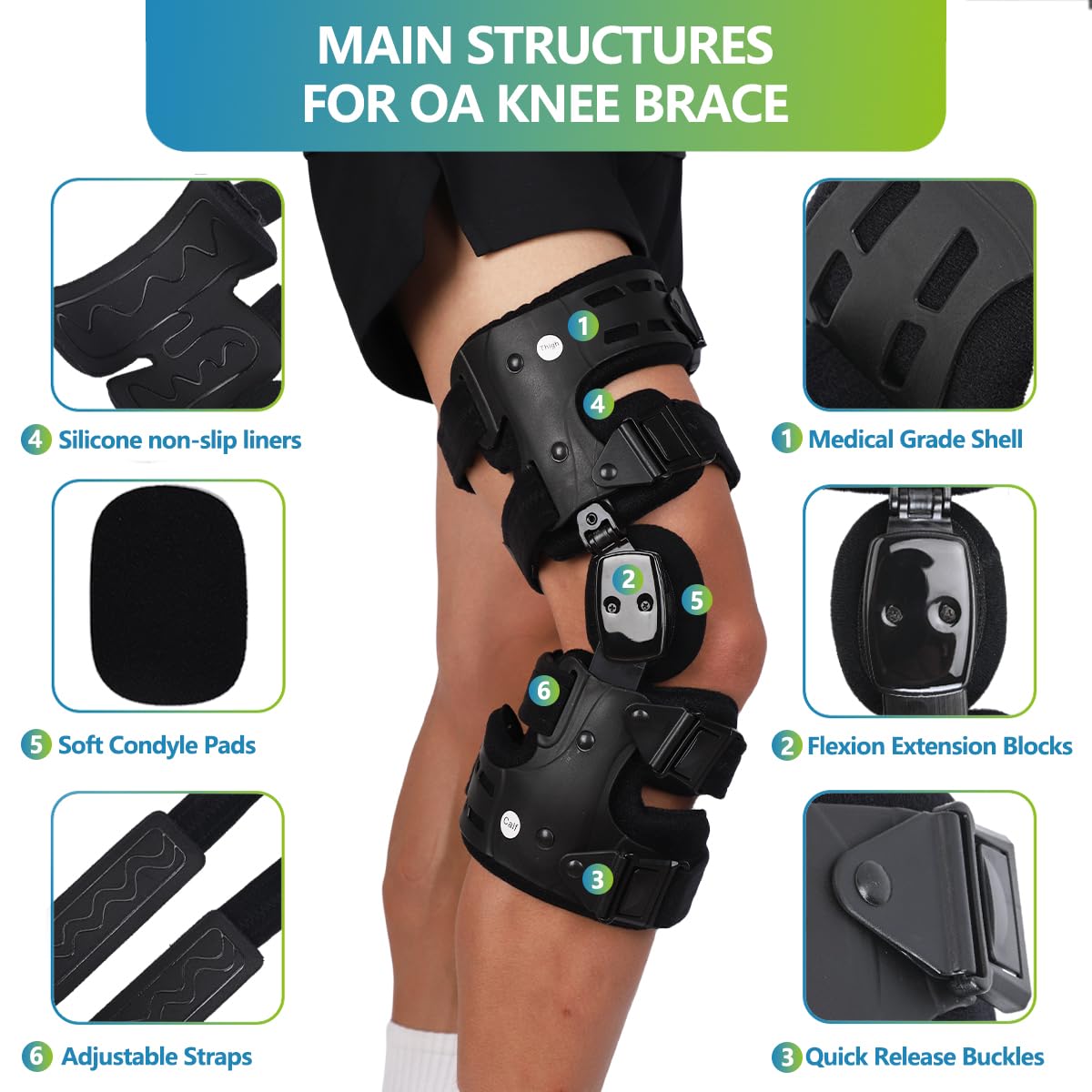 Insunen OA Unloader Knee Brace, Osteoarthritis of the bone on bone Knee Support, Rheumatoid Arthritis, Knee Joint Pain and Degeneration (Black, Right)