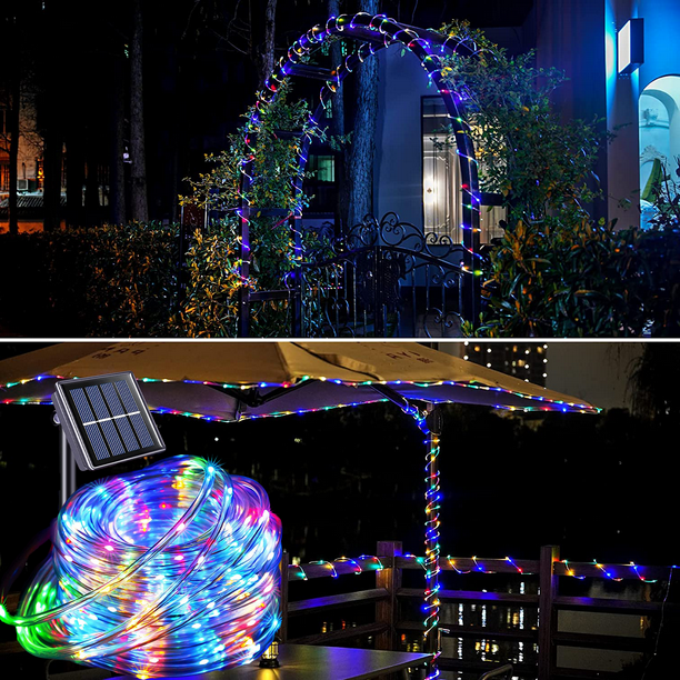 Led Walkway Rope JUHEFA Solar Rope Lights 33FT 100LED for Pool, 8 Modes Outdoor ...