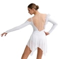 thumbnail image 5 of renvena Women Ruched Detail Lyrical Dress Irregular Mesh Hem Ballet Tulle Skirt Leotard Figure Skating Dress White S, 5 of 7