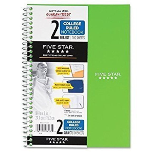 3 Pack 100 Sheets 2 Subject Assorted Colors 6 x 9.5 Mead Five Star Spiral Notebook 6180 