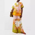thumbnail image 2 of Women's Casual Two-Piece Set Cotton Linen Printed Shirt and Trousers Set, 2 of 5