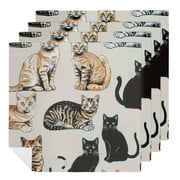 ARISTURING Cute Cat Polyester Cloth Napkin Home Decor Mother's Day Reusable 6 PCS