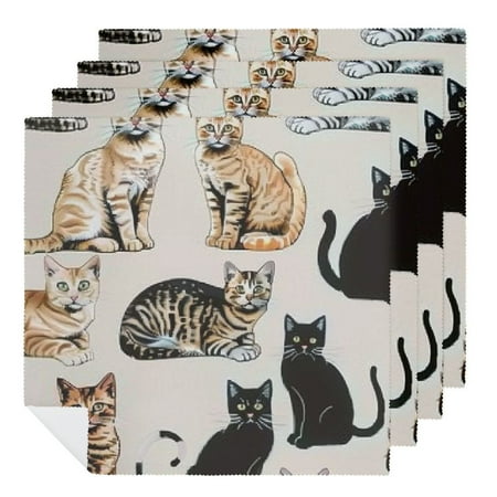 ARISTURING Cute Cat Polyester Cloth Napkin Home Decor Mother's Day Reusable 6 PCS