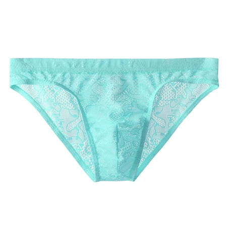 Mens Lace Transparent Thin Sexy Underwear Seductive Mesh Breathable Light Blue XXXL